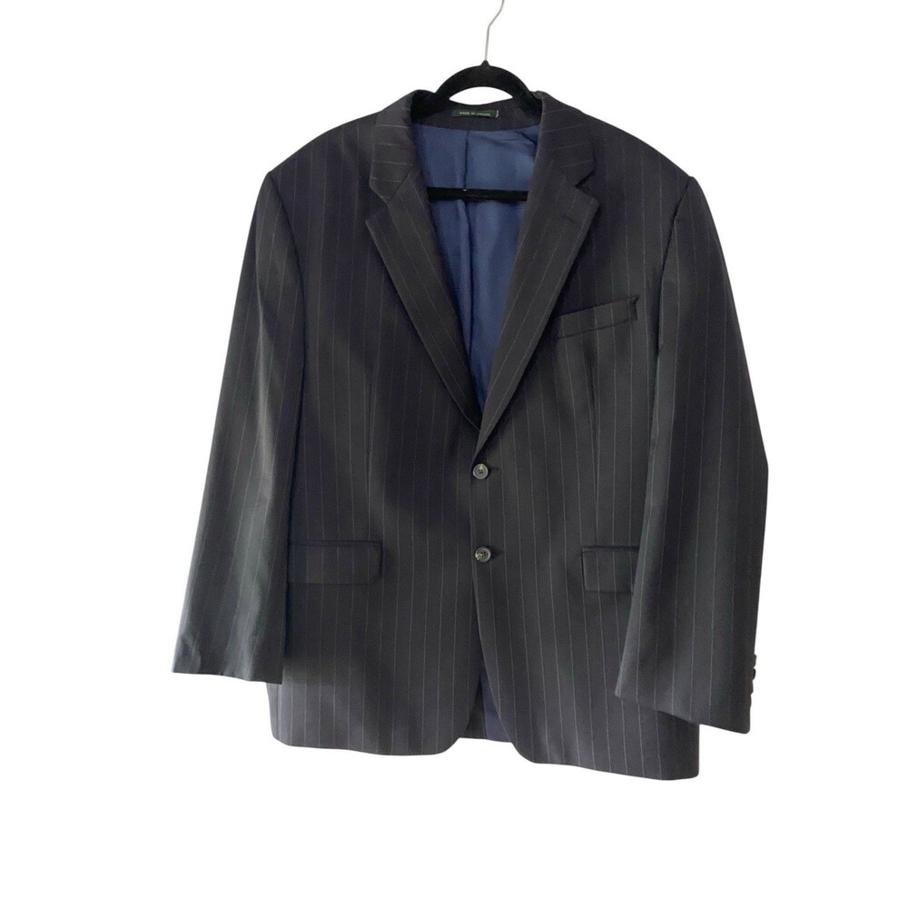 Lauren Ralph Lauren Mens‎ Navy Pinstripe Wool Blazer Suit Jacket Size 46R Office